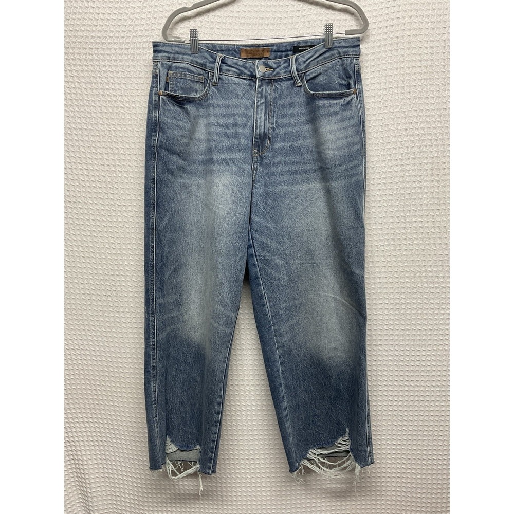 Judy Blue Wide Crop Jeans Womens 14W Blue Med Wash High Rise Distressed